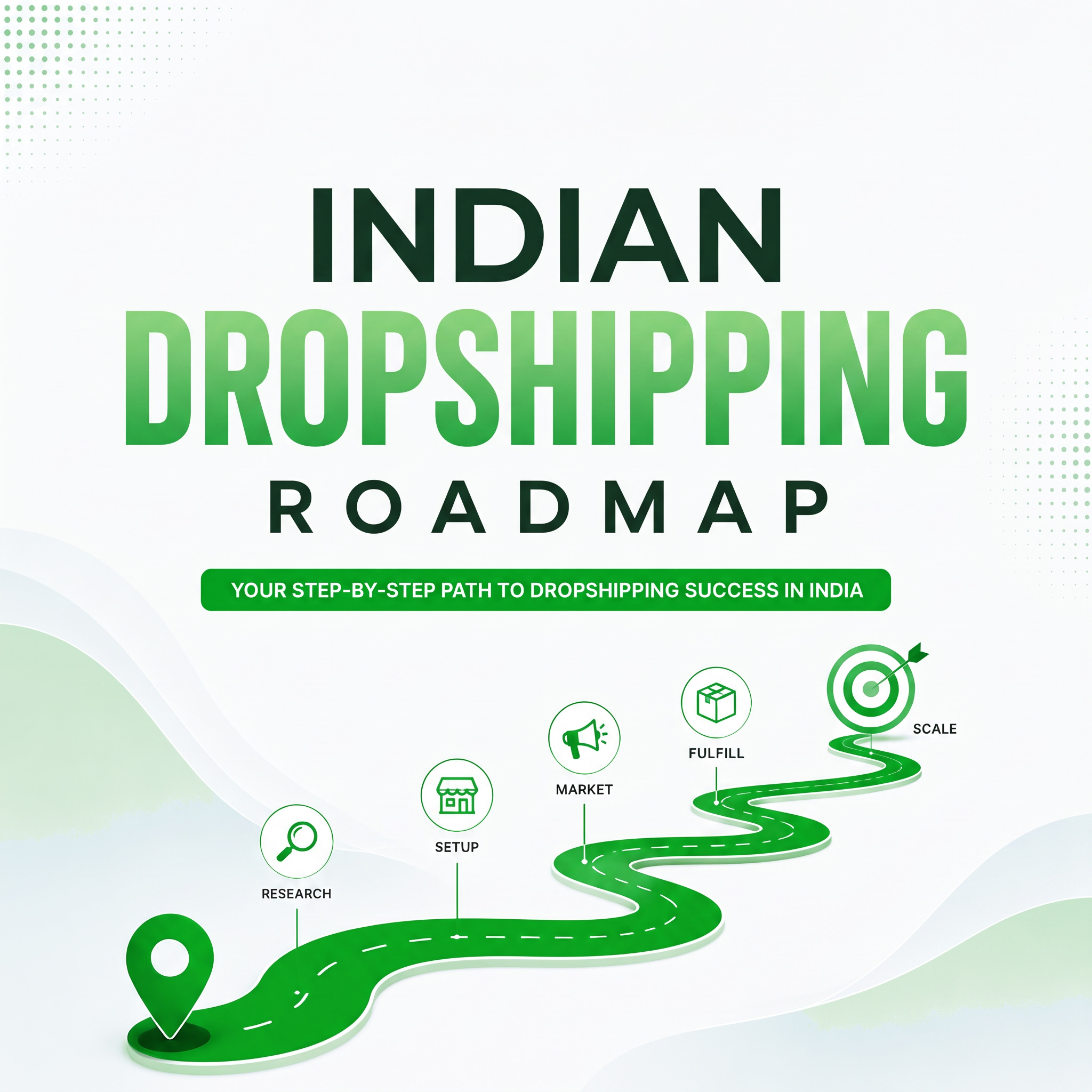 Indian Dropshipping Roadmap showing five stages: foundation, building, promoting, delivery and scaling